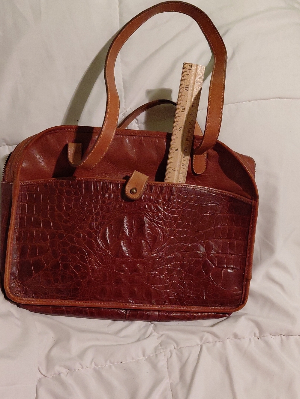 Vintage Brahmin Croc-Embossed Leather Satchel in Rich Brown